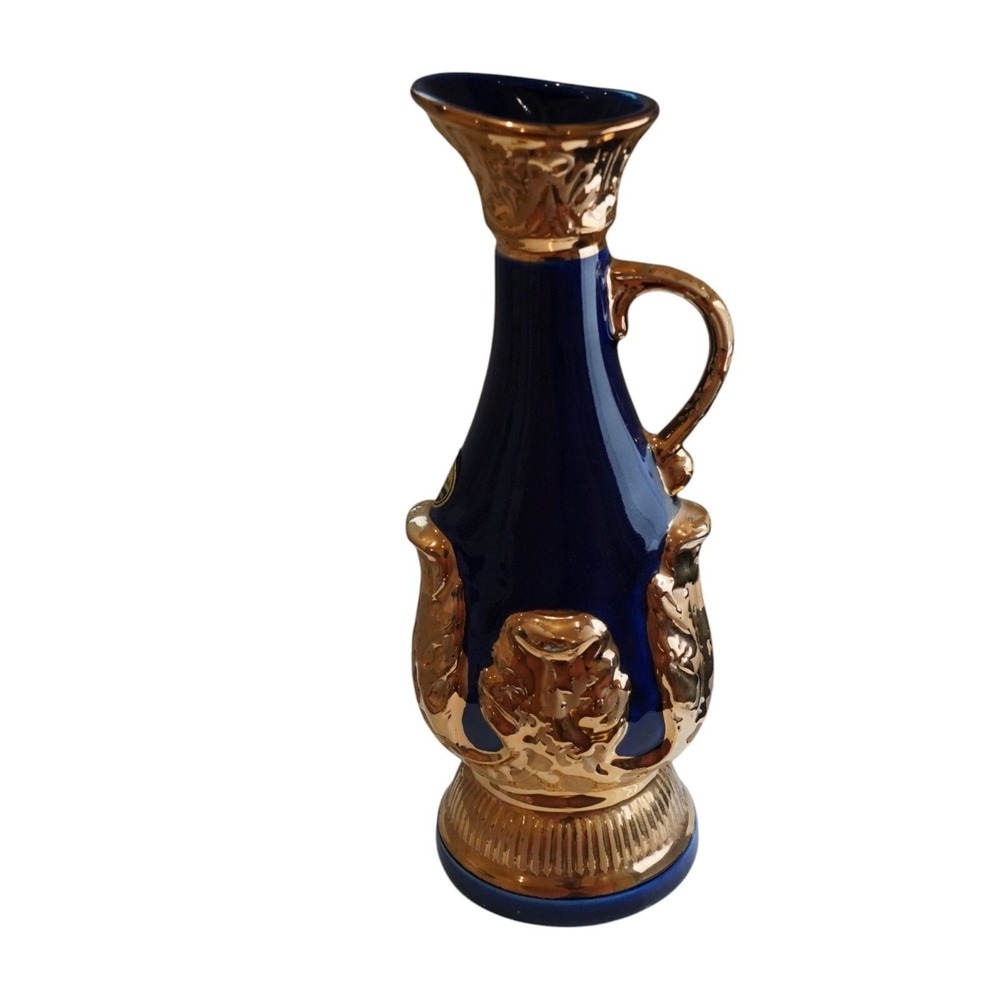 Vintage Regal China Pitcher Vase Cobalt Blue Gold Trim Handcrafted Decor 1966